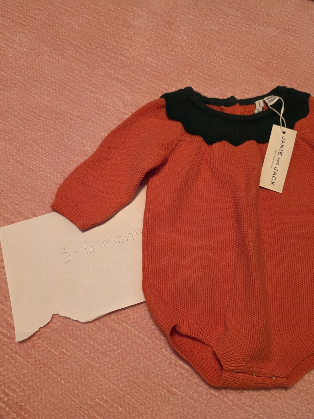 Janie and Jack Orange Knit Baby One-Piece with Black Scalloped Neck